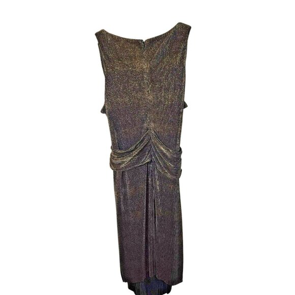 Rachel Rachel Roy Sparkle Pleated Midi Dress 2X | Black Gold | Waist Tie - Picture 11 of 12